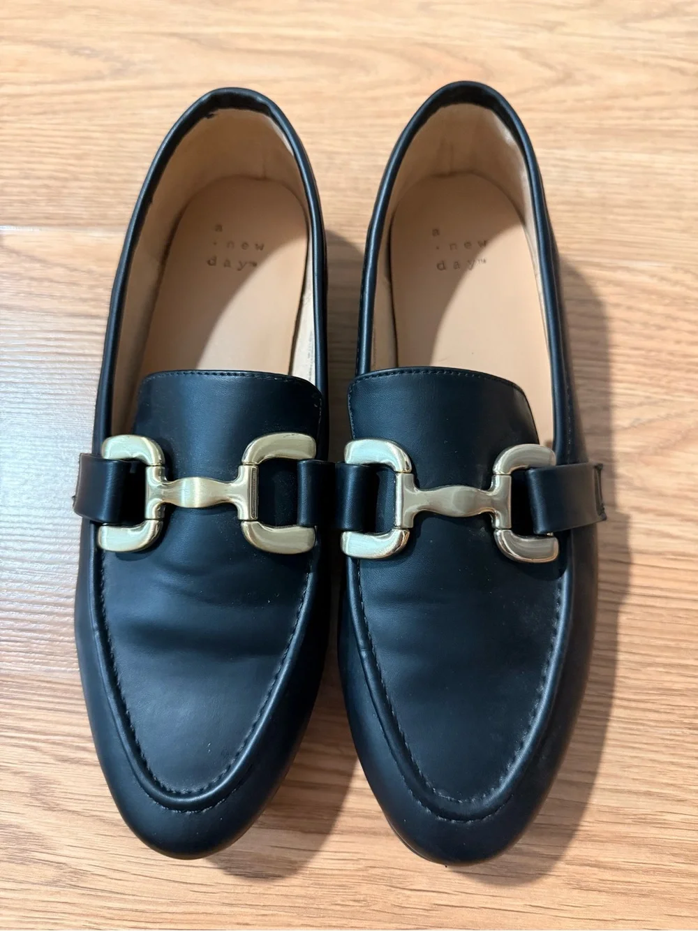a new day Black Loafers with Gold Buckle Hardware